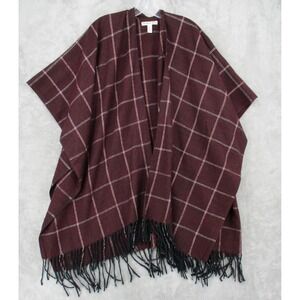 Michael Stars Poncho Womens One Size Cape Scarf Fringe Plaid Boho Western Plaid